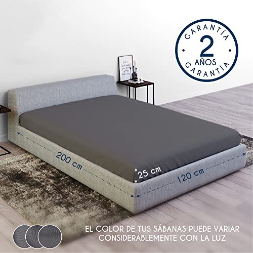 Sábana Bajera Jersey Algodón 120 x 200 cm, Gris Antracita, Solapa 22 cm - Garantizada Sin Productos Químicos (OEKO TEX), Sábana Bajera Ajustable con Elásticos - Ropa de Cama para Colchon 120x200 cm
