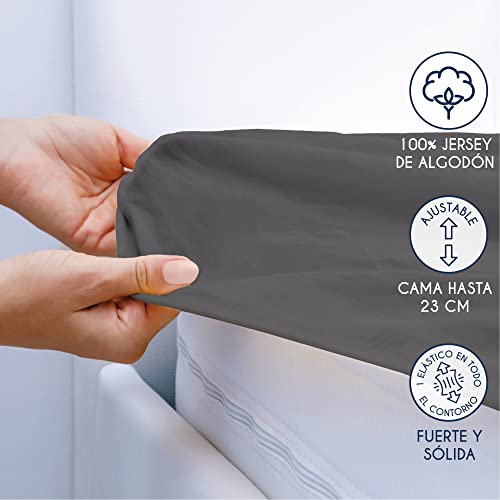 Sábana Bajera Jersey Algodón 120 x 200 cm, Gris Antracita, Solapa 22 cm - Garantizada Sin Productos Químicos (OEKO TEX), Sábana Bajera Ajustable con Elásticos - Ropa de Cama para Colchon 120x200 cm