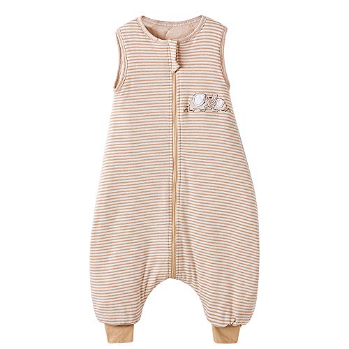 Saco de dormir para bebé de invierno con piernas, para niñas, de algodón, diseño de elefante a rayas (105 cm, color blanco y marrón a rayas)