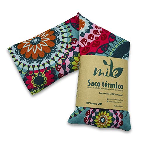 Saco térmico Mandala de huesos de cerezas y funda lavable (50cm x 14cm) Lavanda – MITE (Mandala turquesa)