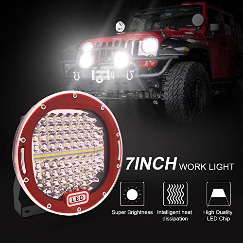 Safego 2pcs Focos LED, 7" 300W 30000LM Faros Trabajo LED Spot 12V-24V Barra LED IP67 Impermeable Luz de Niebla para Coche,SUV, UTV, ATV,Off-road,Camión,Moto,Barco - Garantía de 1 años(Concha roja)