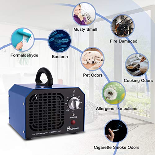 Sailnovo Generador de Ozono Hogar 6000 mg/h Máquina de Ozono Para Coche Desinfectador de ozono Purificador Ozono de Aire con Temporizador de 180 min para Eliminaciónn de Olor y Desinfección