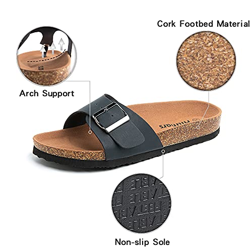 Sandalias Planas Mujer Chanclas Verano Mules Bio con Hebilla Punta Abierta Soporte del Arco Comodas Transparentes Negro Talla 39 EU