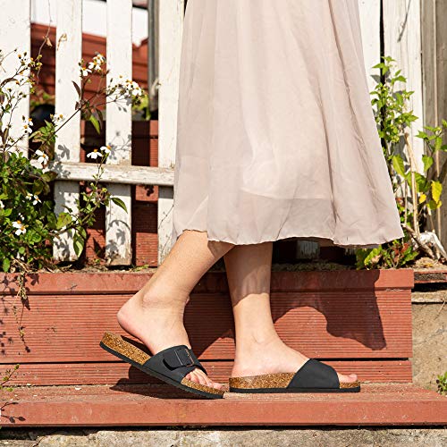 Sandalias Planas Mujer Chanclas Verano Mules Bio con Hebilla Punta Abierta Soporte del Arco Comodas Transparentes Negro Talla 39 EU