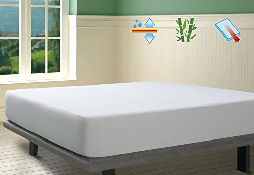 SAVEL, Protector de colchón Rizo 100% Bambú Impermeable y Transpirable, 105x190/200cm (para Camas de 105)