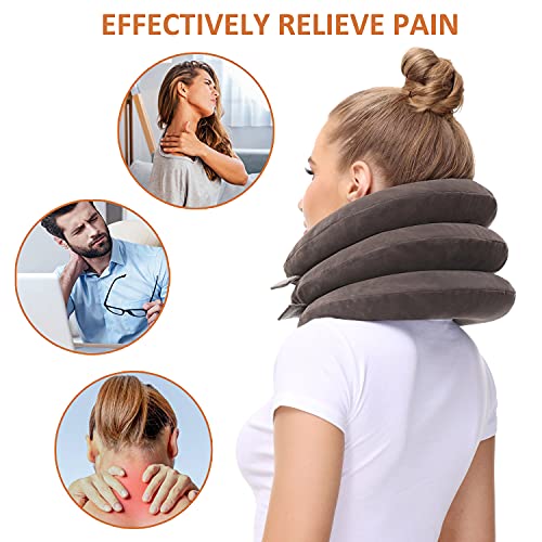 Scurnhau Dispositivo de Tracción Cervical para el Cuello con Manómetro, Collar para la Tracción Cervical Inflable,Tracción del Cuello para Mujeres y Hombres, Alivio del Dolor de Cuello