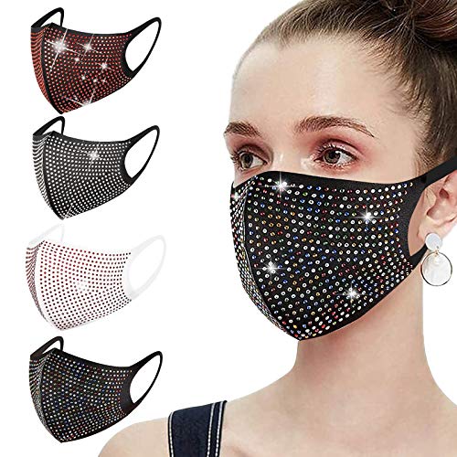 Se Pueden Lavar 4 Unidades de_mascarillas de algodón con pedrería Brillante para Adultos