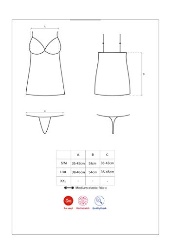 Selente Love & Fun - Juego de Ropa de Noche para Mujer, 3 Piezas, de Negligee/Babydoll, Tanga y Venda de satén, Aspecto de Piel Negra. L-XL