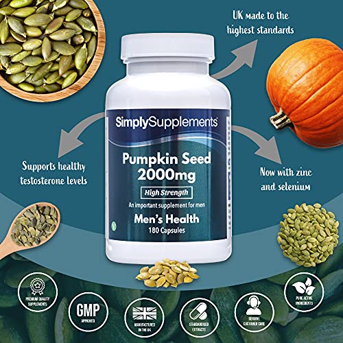 Semillas de calabaza 2000mg - ¡Bote para 6 meses! - Apto para veganos - 180 Cápsulas - SimplySupplements