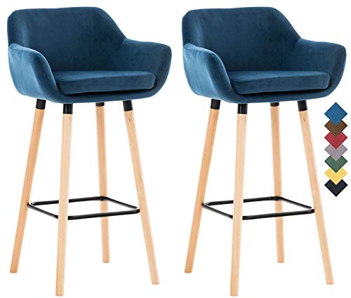 Set De 2 Taburetes De Bar Grant En Terciopelo I 2 Taburetes Altos con Respaldo & Reposabrazos I Silla Alta De Bar Estilo Velvet I Color:, Color:Azul