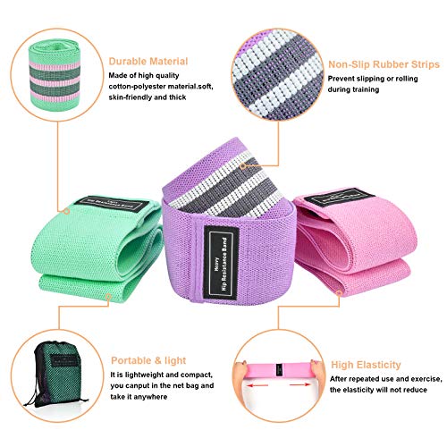 Set de 3 Banda Elastica Fitness, Bandas Elasticas Gluteos, Bandas de Resistencia con 3 Niveles, Bandas de Entrenamiento, Bandas Elasticas Gluteos y Piernas, Bandas de Resistencia Set para Yoga Pilates