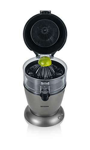 SEVERIN Exprimidor automático de cítricos, exprimidor de naranjas eléctrico que aprovecha el zumo al máximo, zumera eléctrica con sistema Easy-Clean, gris metalizado/negro, CP 3537