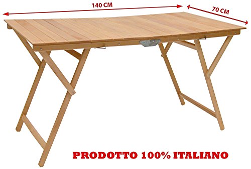 SF SAVINO FILIPPO Mesa plegable de madera de haya natural de 70 x 140 cm para camping o casa