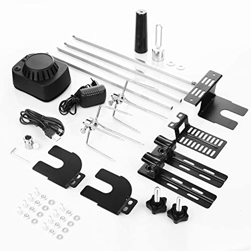 SHYOSUCCE Asador Giratorio Electrico con 2 Agujas de Carne y Motor, Alimentado pour Cable USB y Adaptador, Pincho Asador pour Parrillas de Gas, Carros de Parrilla, Longitud Ajustable 69-137 cm
