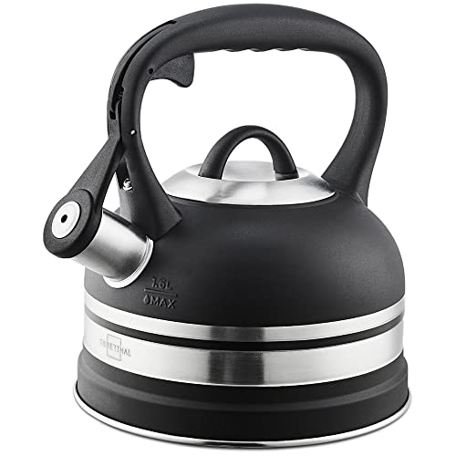 SILBERTHAL Tetera inducción 1,6 litros | Tetera silbante todo tipo de cocinas | Hervidor silbato para estufa | Acero inoxidable Negra