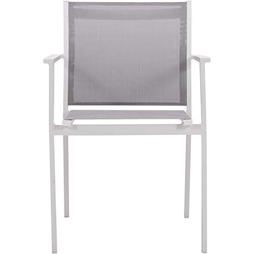 Silla con Brazos para jardín y Exterior. Aluminio 1ª Calidad Blanco y Textilene Batyline Gris Claro