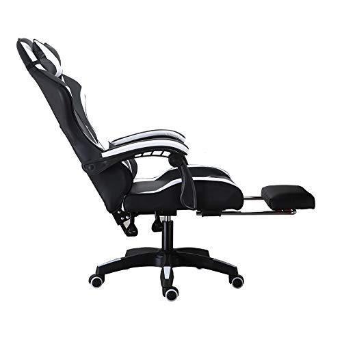 Silla de escritorio para gaming, ergonómica, giratoria, con reposapiés, respaldo alto y soporte lumbar, piel sintética, altura del asiento y inclinación del respaldo