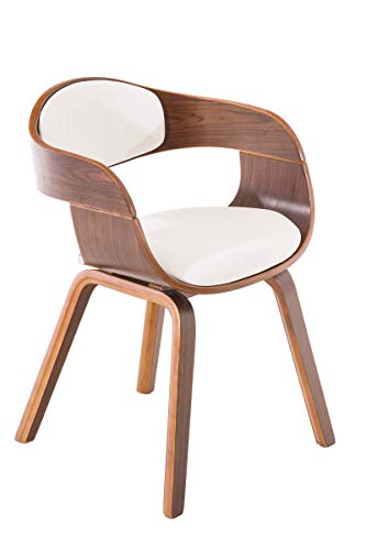 Silla De Visita Kingston En Símil Cuero I Silla De Madera con Respaldo Semi-Curvado I Butaca De Salón En Estilo Escandinavo, Color:Nuez/Blanco