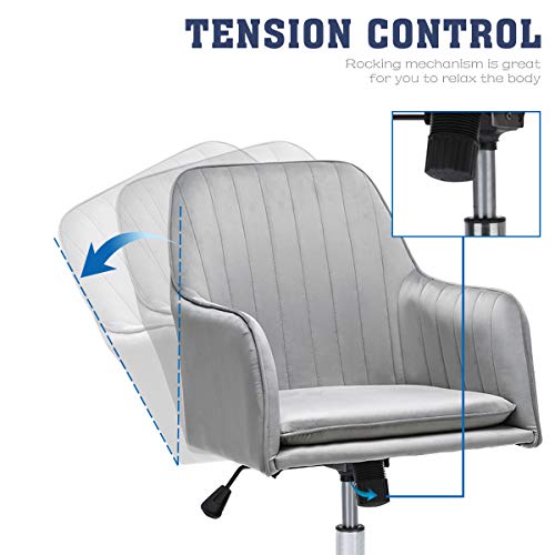Silla Escritorio Gris Ergnonmica por Juvenil Infantil Silla Oficina con Ruedas Brazos Silla Giratoria Escritorio Oficina Silla Ordenador Comoda Altura Ajustable Terciopelo