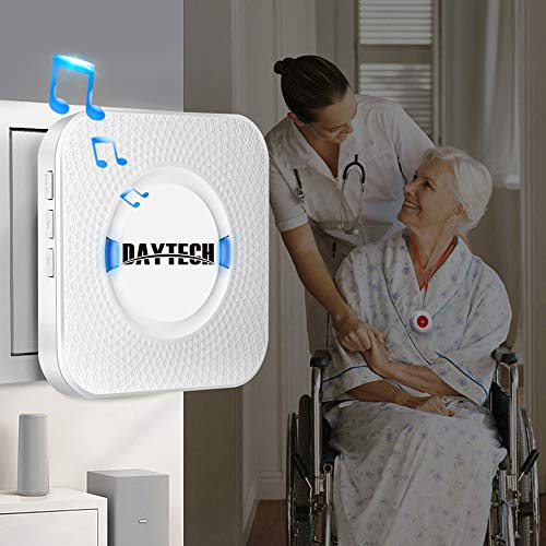 Sistema de botones de llamada Daytech Alarma inalámbrica de atención personal SOS de asistencia al paciente de más de 200 pies de alcance (2 botones + 2 receptores)