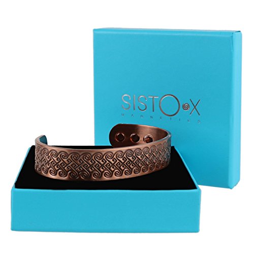 SISTO-X® - Pulsera magnética de cobre con diseño de varios pergaminos (6 imanes de tierras raras NdFeB)