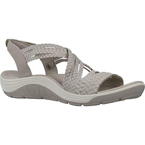 Skechers Reggae Cup-Oh, Snap, Sandalias de Punta Descubierta Mujer, Beige (Nat Black & Grey Gore), 37 EU