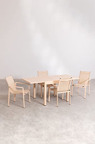SKLUM Pack Mesa Extensible para Exterior (90cm -180cm) Starmi & 4 Sillas de Exterior Eika Aluminio Rosa Almendra - (Elige Color)