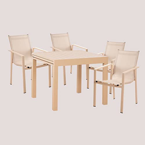 SKLUM Pack Mesa Extensible para Exterior (90cm -180cm) Starmi & 4 Sillas de Exterior Eika Aluminio Rosa Almendra - (Elige Color)