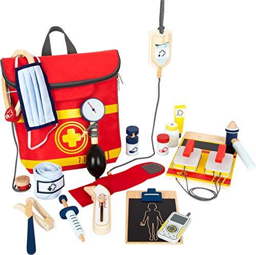Small Foot Small foot-11917 Mochila de emergencias para médico, Accesorios: otoscopio, máscara de Tela, etc, a Partir 3 años Toys, Multicolor (11917)