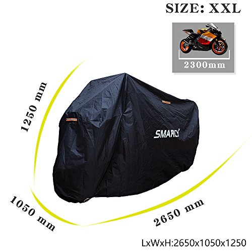 Smarcy Funda Protector para Moto, Cubierta para Moto / Motocicleta Resistente al Agua a Prueba de UV, Color Negro XXL