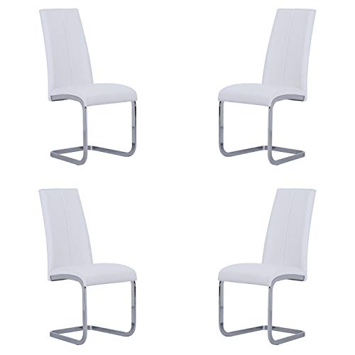 Smile, Pack de 4 sillas de Comedor, Cocina o Salon, Acabado en símil Piel Color Blanco, Medidas: 45 cm (Ancho) x 51 cm (Fondo) x 103 cm (Alto)
