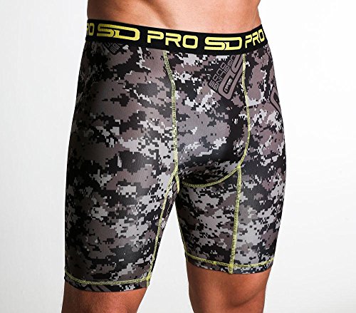 Smuggling Duds SD Pro Range Compression Shorts by Fitted Soft Cool Quick Dry Sports Training Shorts for Men - Groin Protector Guard Pocket Pouch - Carbon Digi - Small