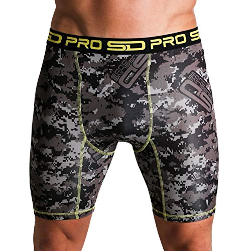 Smuggling Duds SD Pro Range Compression Shorts by Fitted Soft Cool Quick Dry Sports Training Shorts for Men - Groin Protector Guard Pocket Pouch - Carbon Digi - Small