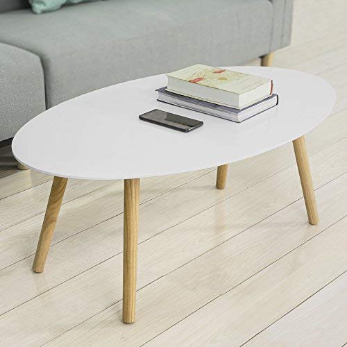SoBuy Mesa de Centro con Patas de Madera para Salón Mesa de Café Blanco L105xH40 cm FBT61-W, ES