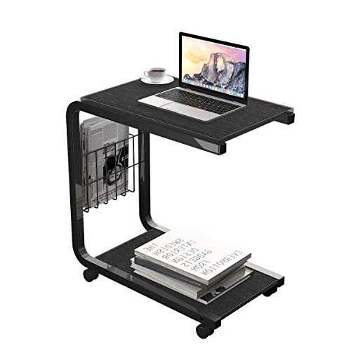 sogesfurniture Mesa de Ordenador Portatil Mesa Auxiliar con Ruedas, Mesas de Centro Escritorio Compacta para Cama o Sofá, 51x30x56 cm, Negro BHEU-KH02BK-N