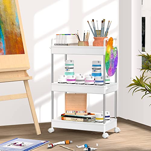 SOLEJAZZ Carro de Almacenamiento de 3 Niveles Carro de Utilidad Deslizante Organizador de estanterías de Almacenamiento móvil para Cocina, baño, lavandería, Lugares Estrechos, plástico, Blanco