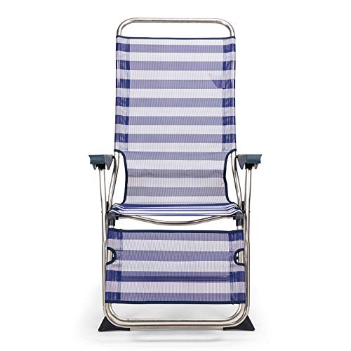 SOLENNY 50001072735212 - Tumbona Regulable de Jardín Relax 5 Posiciones con Respaldo Anatómico Azul y Blanco