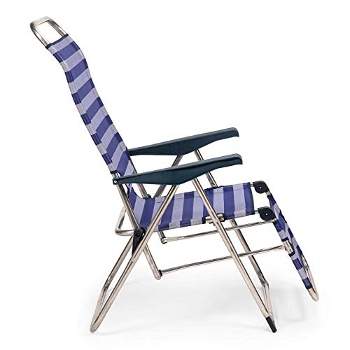 SOLENNY 50001072735212 - Tumbona Regulable de Jardín Relax 5 Posiciones con Respaldo Anatómico Azul y Blanco
