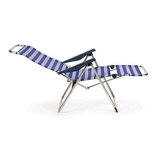 SOLENNY 50001072735212 - Tumbona Regulable de Jardín Relax 5 Posiciones con Respaldo Anatómico Azul y Blanco