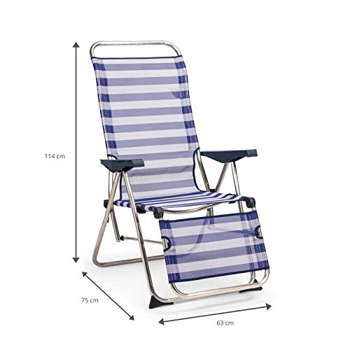 SOLENNY 50001072735212 - Tumbona Regulable de Jardín Relax 5 Posiciones con Respaldo Anatómico Azul y Blanco