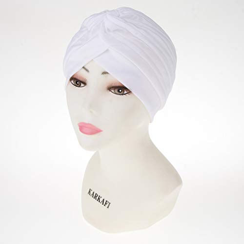 Sombrero de Cáncer Quimio Pérdida de Cabello Gorro de Indio Pañuelo Plisado de Cabeza para Mujer Vintaje - Blanco, tal como se describe