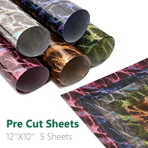 SOMOLUX HTV Glitter Lightning Pattern Iron on Vinyl Bundle Easy to Weed Heat Transfer Vinyl para camisetas de 30,5 x 25,4 cm, 5 colores surtidos 5 hojas paquete