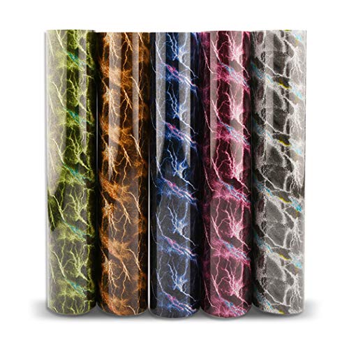 SOMOLUX HTV Glitter Lightning Pattern Iron on Vinyl Bundle Easy to Weed Heat Transfer Vinyl para camisetas de 30,5 x 25,4 cm, 5 colores surtidos 5 hojas paquete