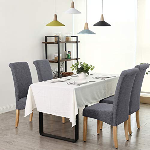 SONGMICS Juego de 2 Sillas de Comedor, con Respaldo Alto, Taburetes de Bar con Respaldo, Tejido de Lino de Algodón, Patas de Madera Maciza, Gris Oscuro y Color Natural Madera LDC21GY
