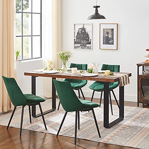 SONGMICS Juego de 2 sillas de Comedor, Sillón, Sillas tapizadas, Sillas de Cocina Modernas, con Patas de Metal, Superficie de Terciopelo, Verde LDC084C01