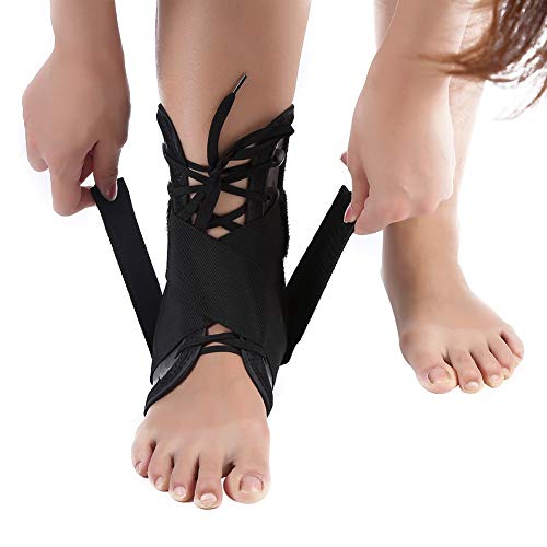 Soporte de pie Ajustable para Tobillo Brace con Correas estabilizadoras Manga de compresión Atada para Lesiones Deportivas y protección contra esguinces(S)
