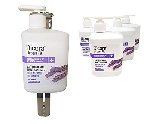 Soporte dispensador de Acero Inoxidable para Botellas de Gel y 5 Botes de Gel hidroalcohólico Dicora Aroma Lavanda