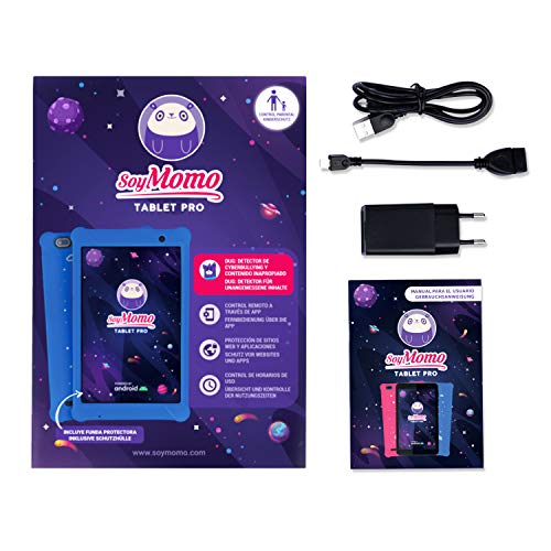 SoyMomo Tablet PRO - Tablet infantil con Control Parental e Inteligencia Artificial | Tablet para niños con Wifi Bluetooth 8 Pulgadas 32GB Almacenamiento 2GB RAM Cámara | Tablet niños con Funda (Azul)