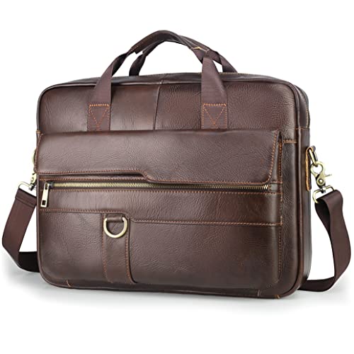 SPAHER Bolso Bandolera Hombre,Maletín para Portátiles de 15,6", Bolso de Mensajero Hombre de Piel, Bolsa Bandolera de Mano Vintage, Bandolera Portátil para Trabajo/Negocio,Café