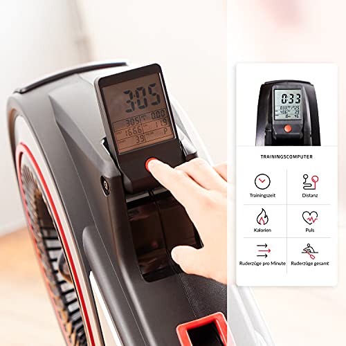 SportPlus máquina de remo, sistema de frenado por turbina, sensación realista, 8 niveles de resistencia al aire, ordenador de entrenamiento, plegable, peso max. 150 kg, seguridad probada, SP-MR-010
